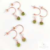 Natural Raw Peridot Boho Earring, Rose Gold Plated Earring, Minimalist Earring, August Birthstone Jewelry, Wedding Earring, Designer Earring